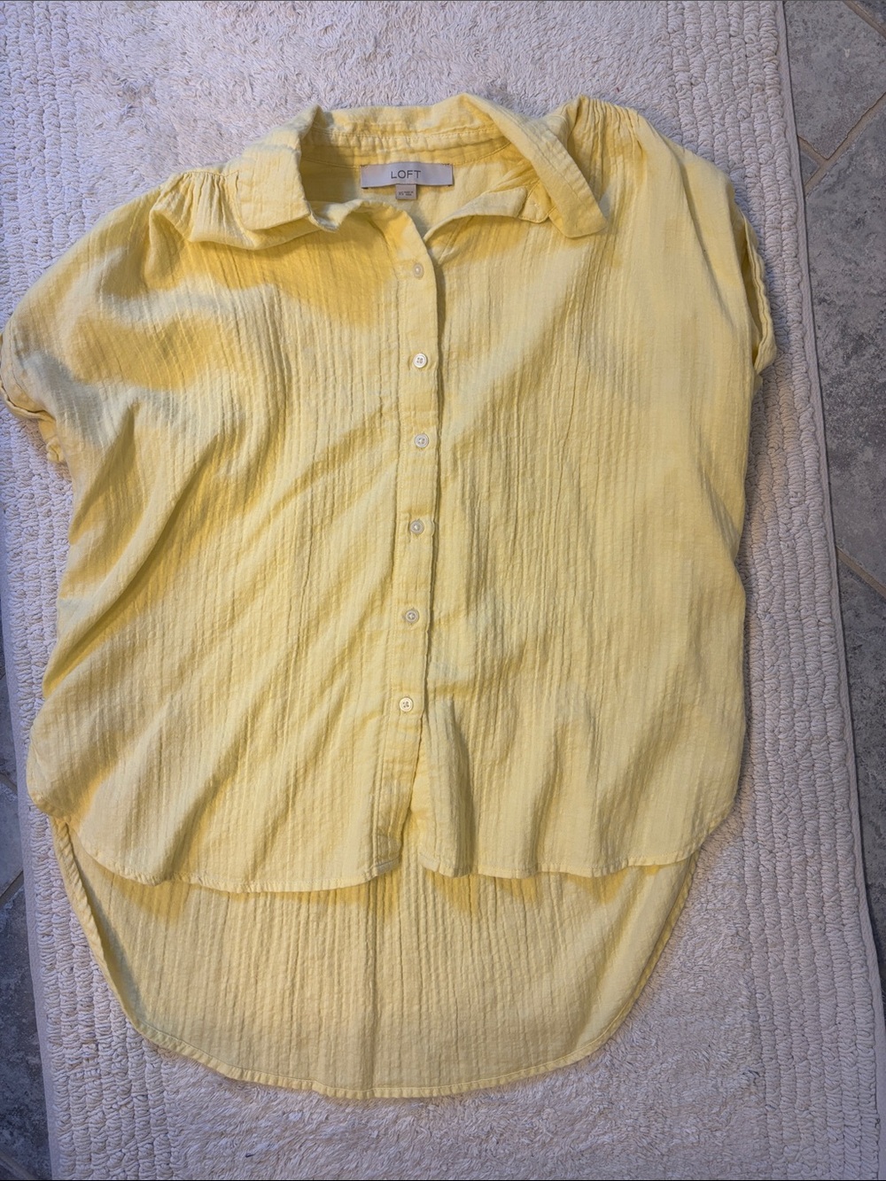 LOFT Soft Yellow Crepe Short-Sleeve Button Front Blouse